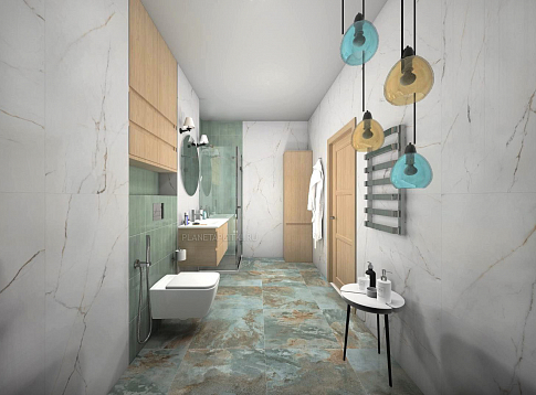  Дизайн-проект ванной комнаты - керамогранит Pamesa Slate Way, Cr. Torano Dorado и Eleganza