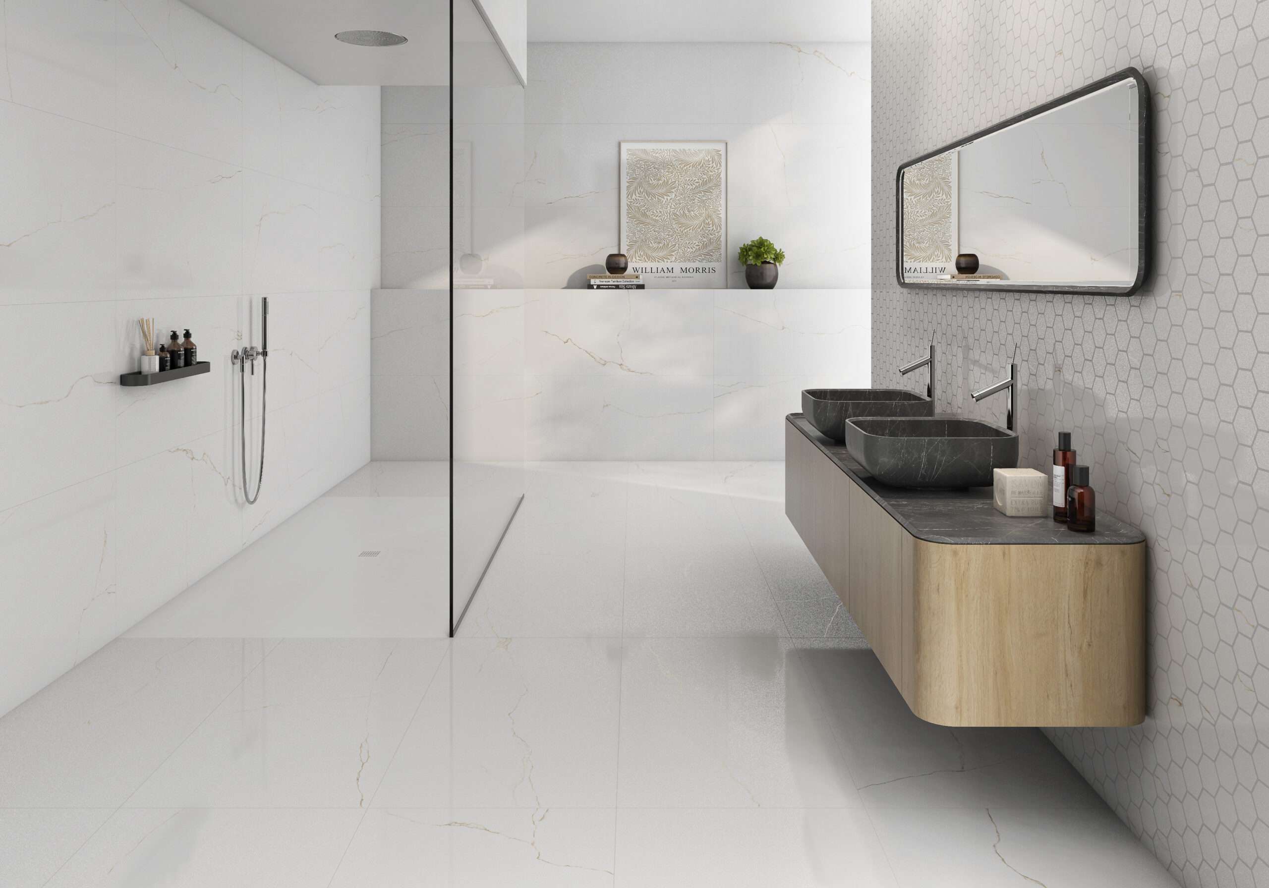 Душевая с керамогранитом Prissmacer Bianco Mare