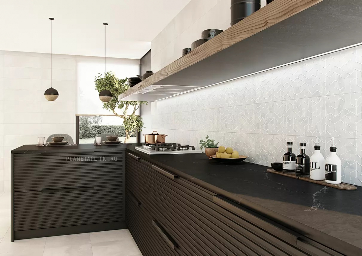Дизайн интерьера: кухня 5 м кв современный минимализм с плиткой терраццо