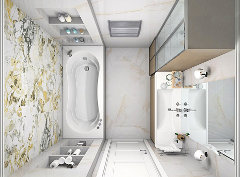 Отделка стены 3D плиткой в мокрой зоне ванной комнаты
