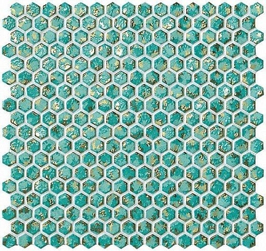 Мозаика Atlas Concorde Dwell Turquoise Hexagon Gold 30x30